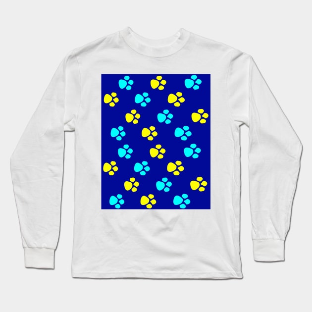 Blue and Yellow Dog Paws Long Sleeve T-Shirt by ninasilver